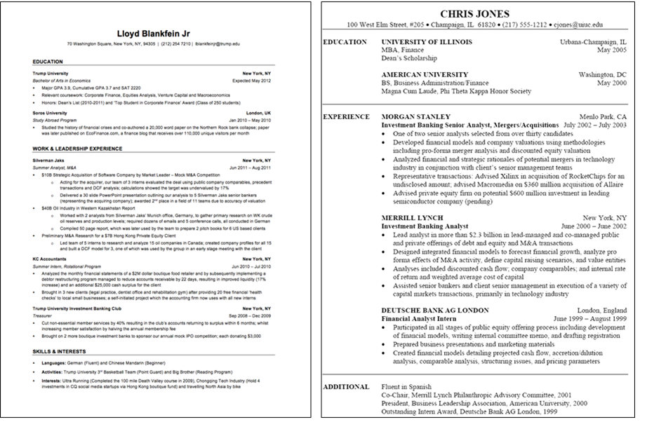 IB Resume Template Comparison