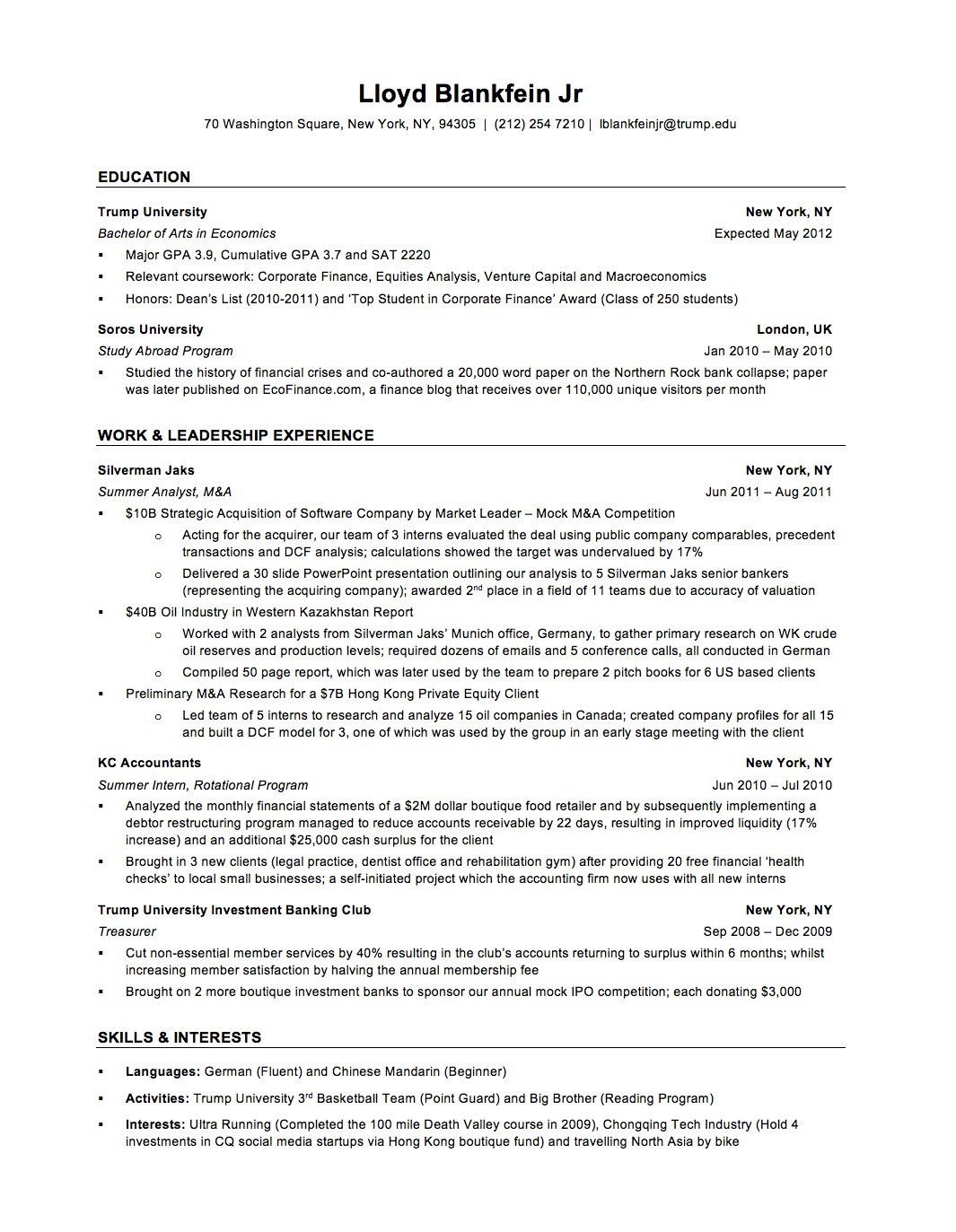 Investment Banking Resume Template - 1